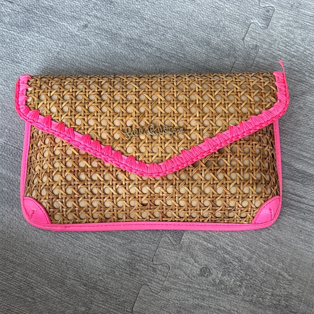 Lilly Pulitzer Woven Clutch with Pink Accents
